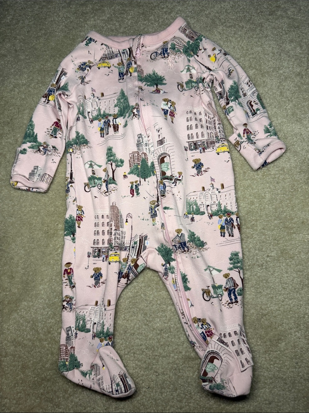 Ralph Lauren Pink City-Print Footed One-Piece